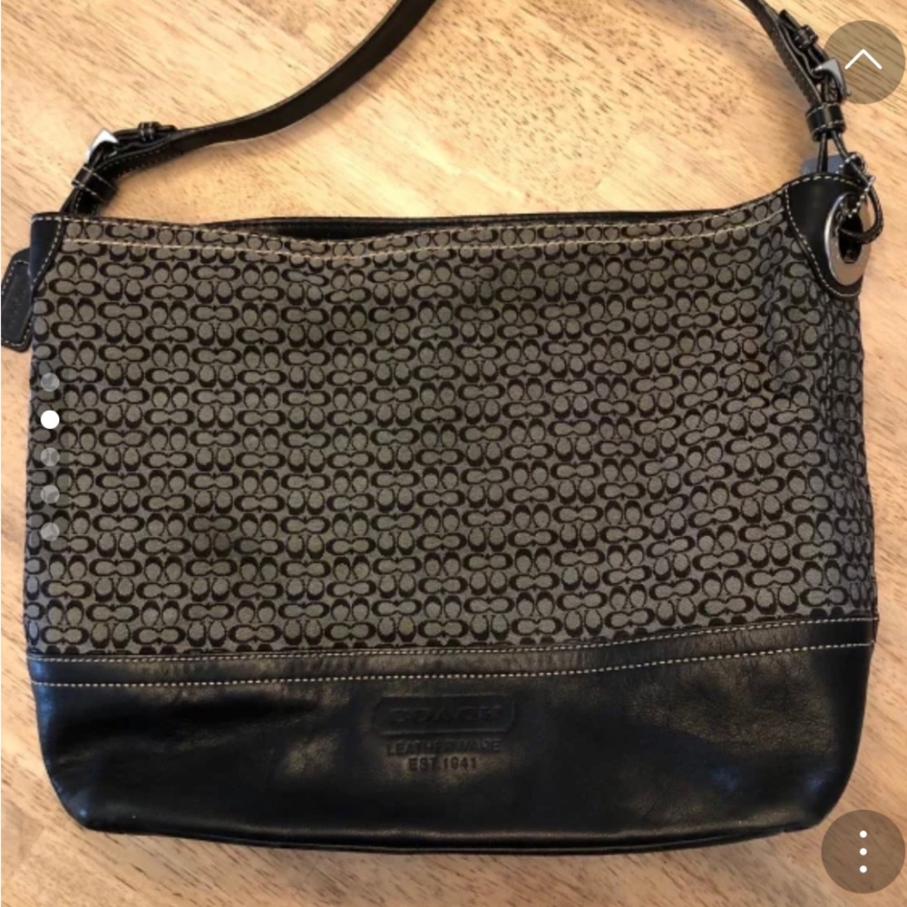 Coach black/grey medium canvas/leather trim handbag